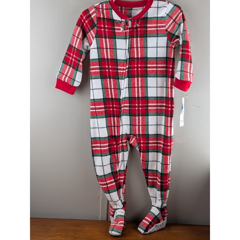 Carters 18M Red Plaid Fleece Footed Sleeper Pajamas 2-Way Zip NWT
